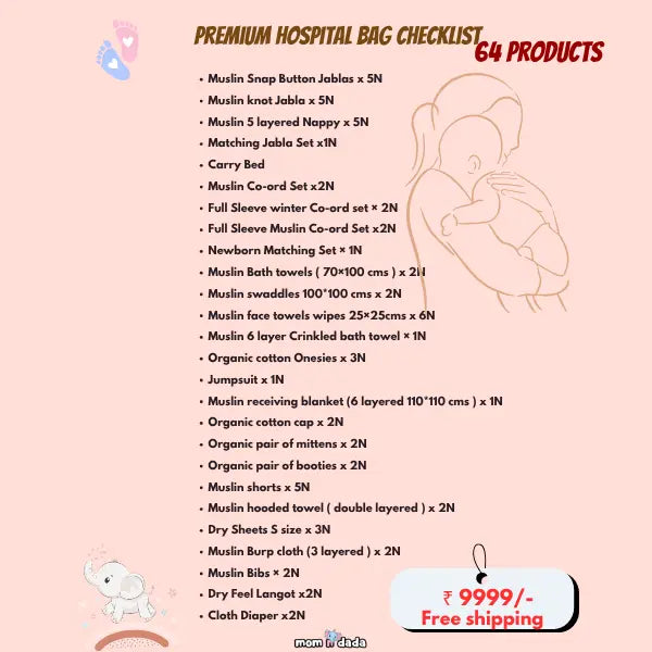 Newborn Hospital Bag Kit | 64 Essential Items | Organic Muslin