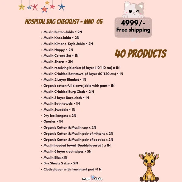 Newborn Hospital Bag Kit | 40 Essential Items | Organic Muslin