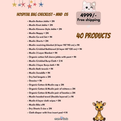 Newborn Hospital Bag Kit | 40 Essential Items | Organic Muslin