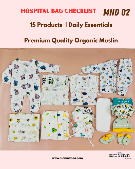 Newborn Hospital Bag Kit | 15 Essential Items | Organic Muslin