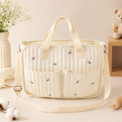 Muslin Mom Diaper Bag | Premium Baby Hospital & Travel Bag - Flower