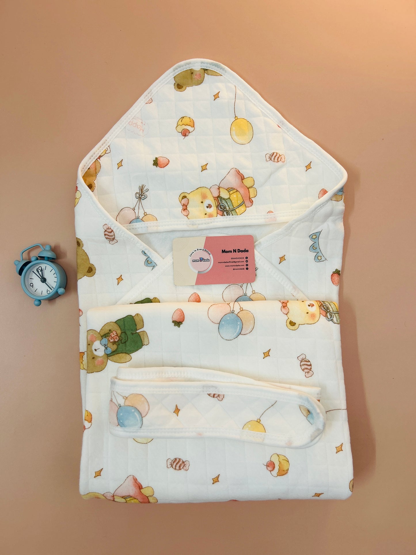 Muslin 2 Layer Crinkled Hooded Towel - Party Bear print