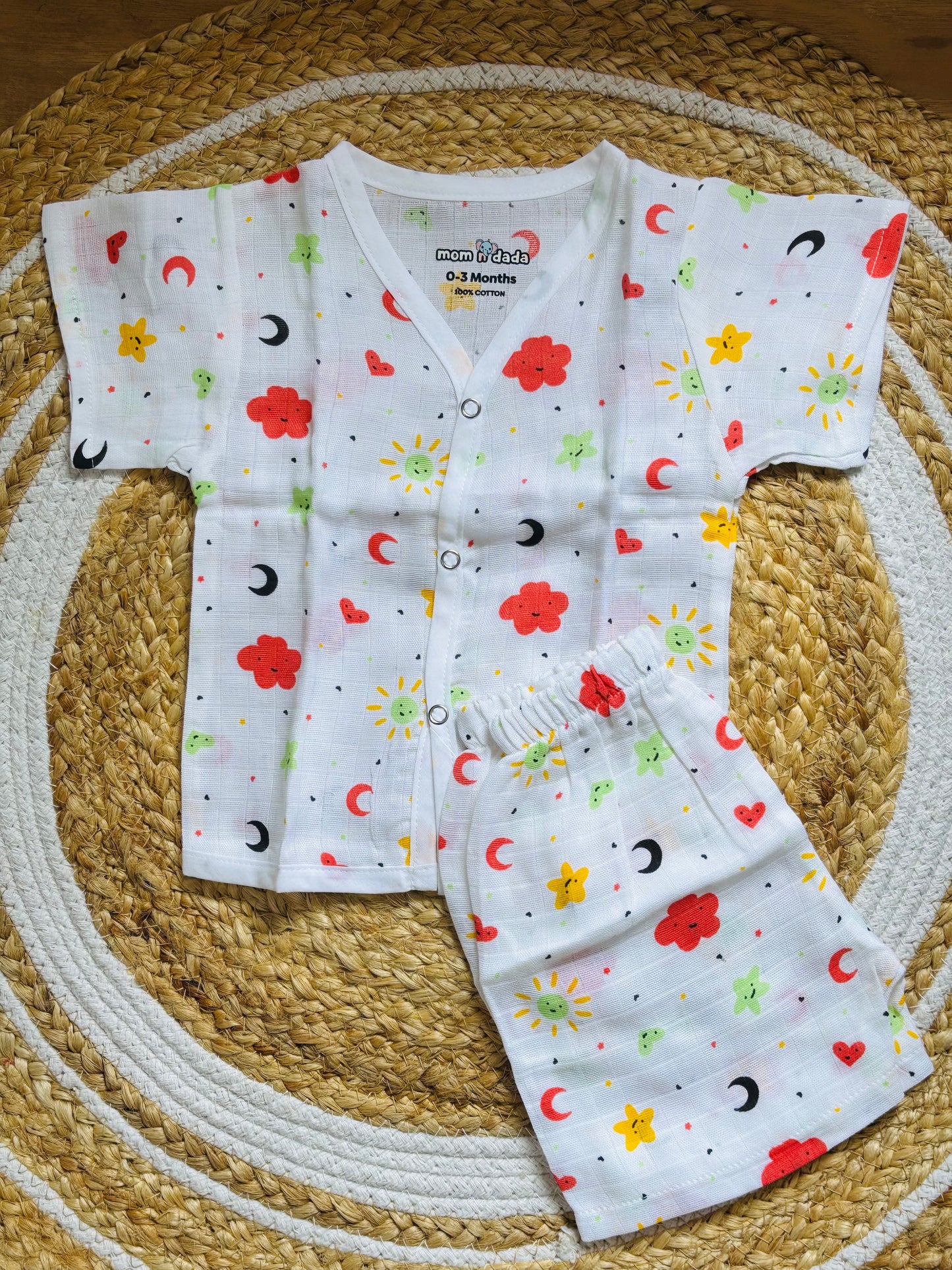 Muslin Half Hand Co-ord Set - Moon & Sun Print