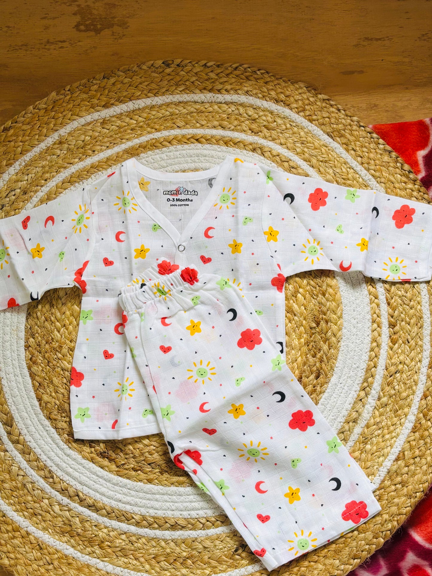 Muslin Night Suit - Moon & Sun Print