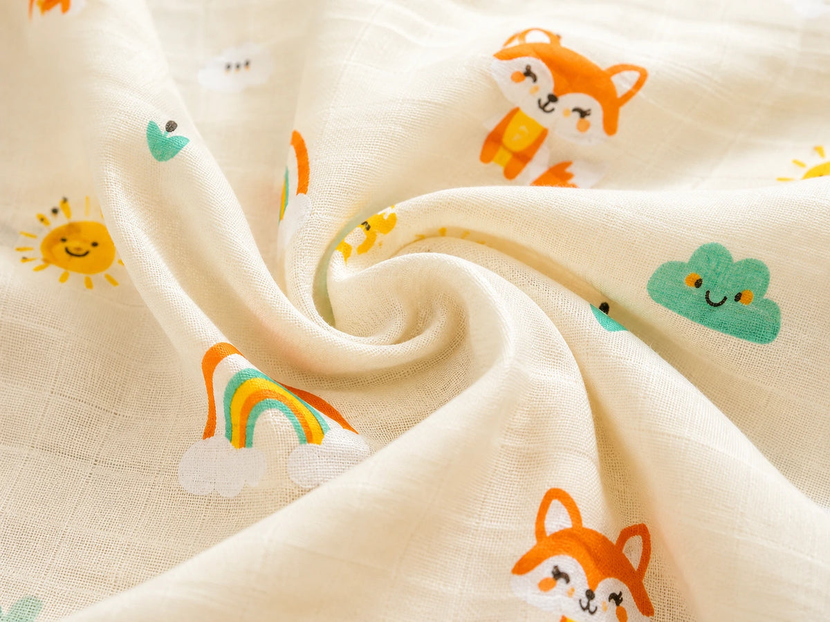 Muslin Swaddle - Ivory Colour Fox Print