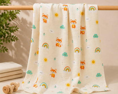 Muslin Swaddle - Ivory Colour Fox Print