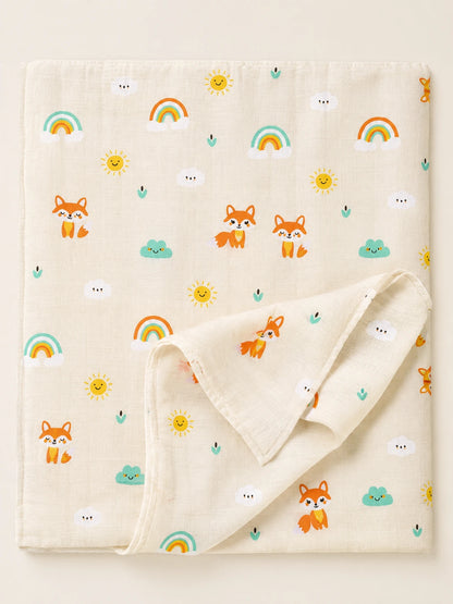 Muslin Swaddle - Ivory Colour Fox Print