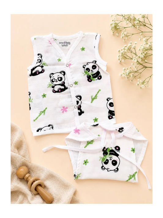 Premium Muslin Jabla Matching Set Panda - (0-3 Months)
