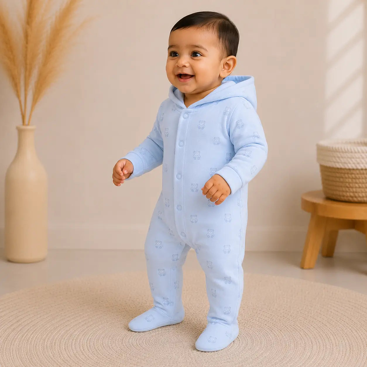 Soft Knitted organic cotton Jumpsuit - Hooded Blue