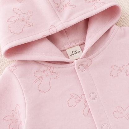 Soft Knitted organic cotton Jumpsuit - Hooded Pink