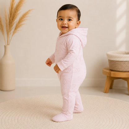 Soft Knitted organic cotton Jumpsuit - Hooded Pink