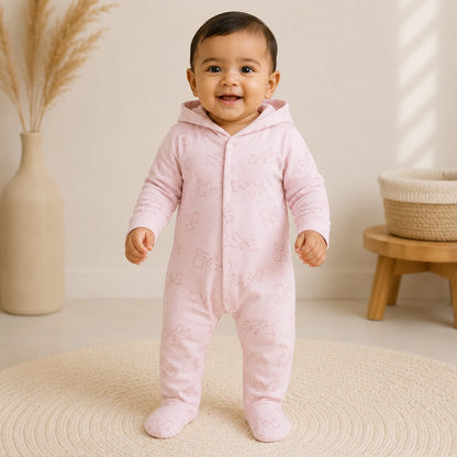 Soft Knitted organic cotton Jumpsuit - Hooded Pink