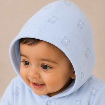 Soft Knitted organic cotton Jumpsuit - Hooded Blue