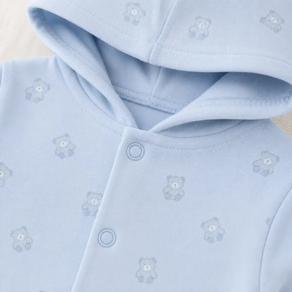 Soft Knitted organic cotton Jumpsuit - Hooded Blue