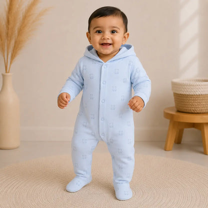 Soft Knitted organic cotton Jumpsuit - Hooded Blue