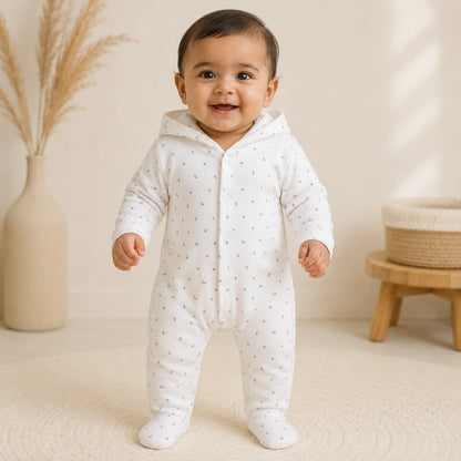 Soft Knitted organic cotton Jumpsuit - Hooded White