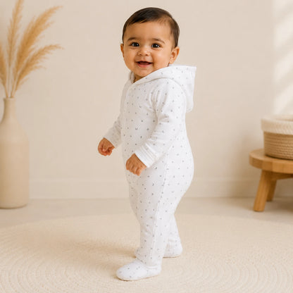 Soft Knitted organic cotton Jumpsuit - Hooded White