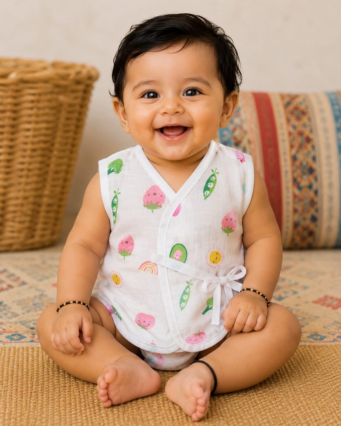 Muslin Kimono-Style Jabla - vegetable Print