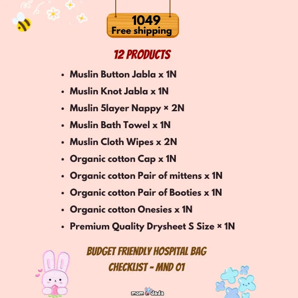 Newborn Hospital Bag Kit | 12 Essential Items | Organic Muslin