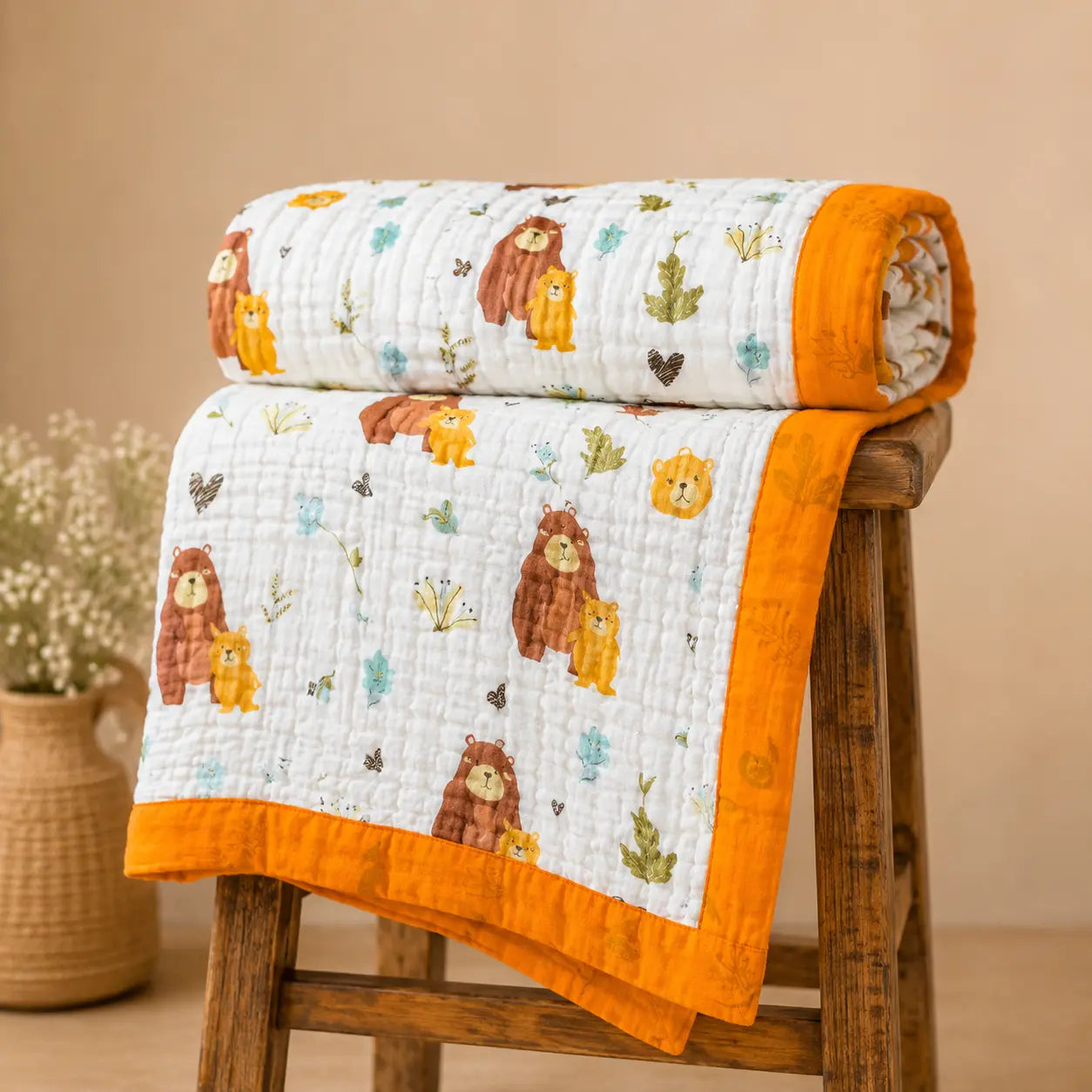 6 Layer Crinkled Muslin Blanket - Bear print