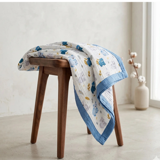 6 Layer Crinkled Muslin Blanket - Blue