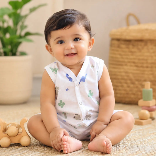 Muslin Button Jabla- Dino print