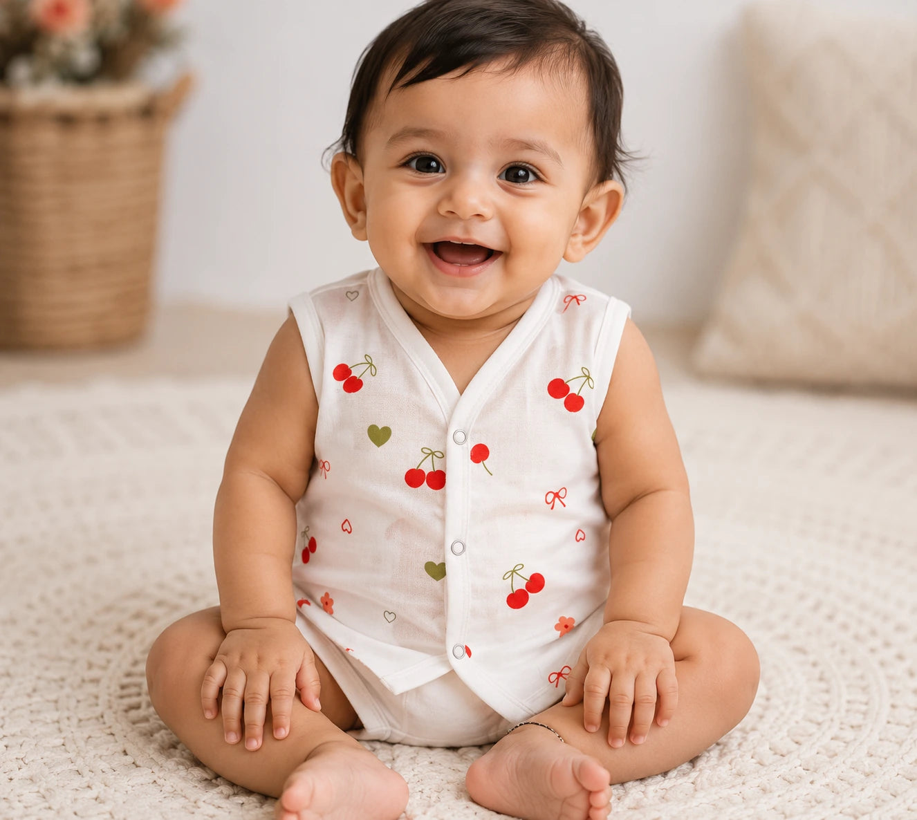 Muslin Button Jabla- Cherry print