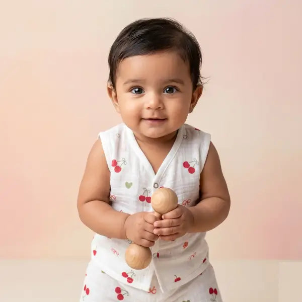 Muslin Sleeveless Co-ord Set - Cherry Print