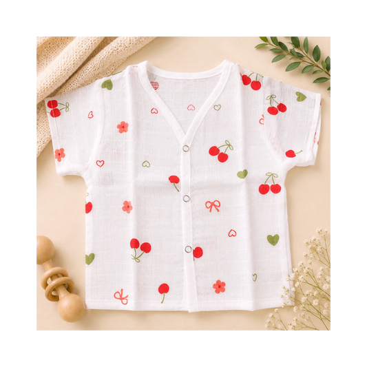 Muslin Half Hand Jabla - Cherry  Print