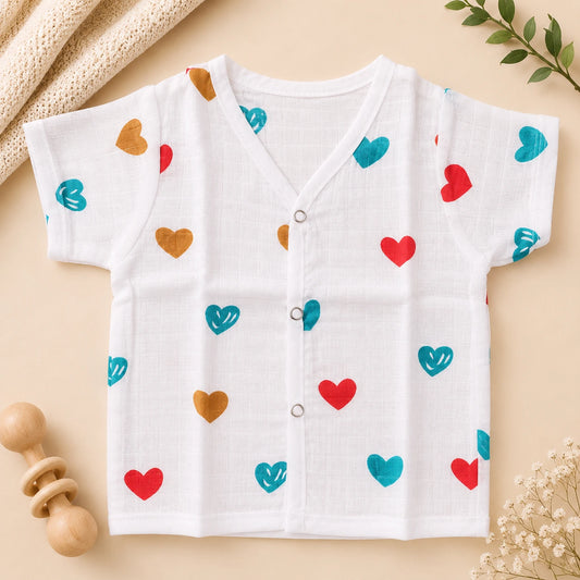 Muslin Half Hand Jabla - Heart  Print