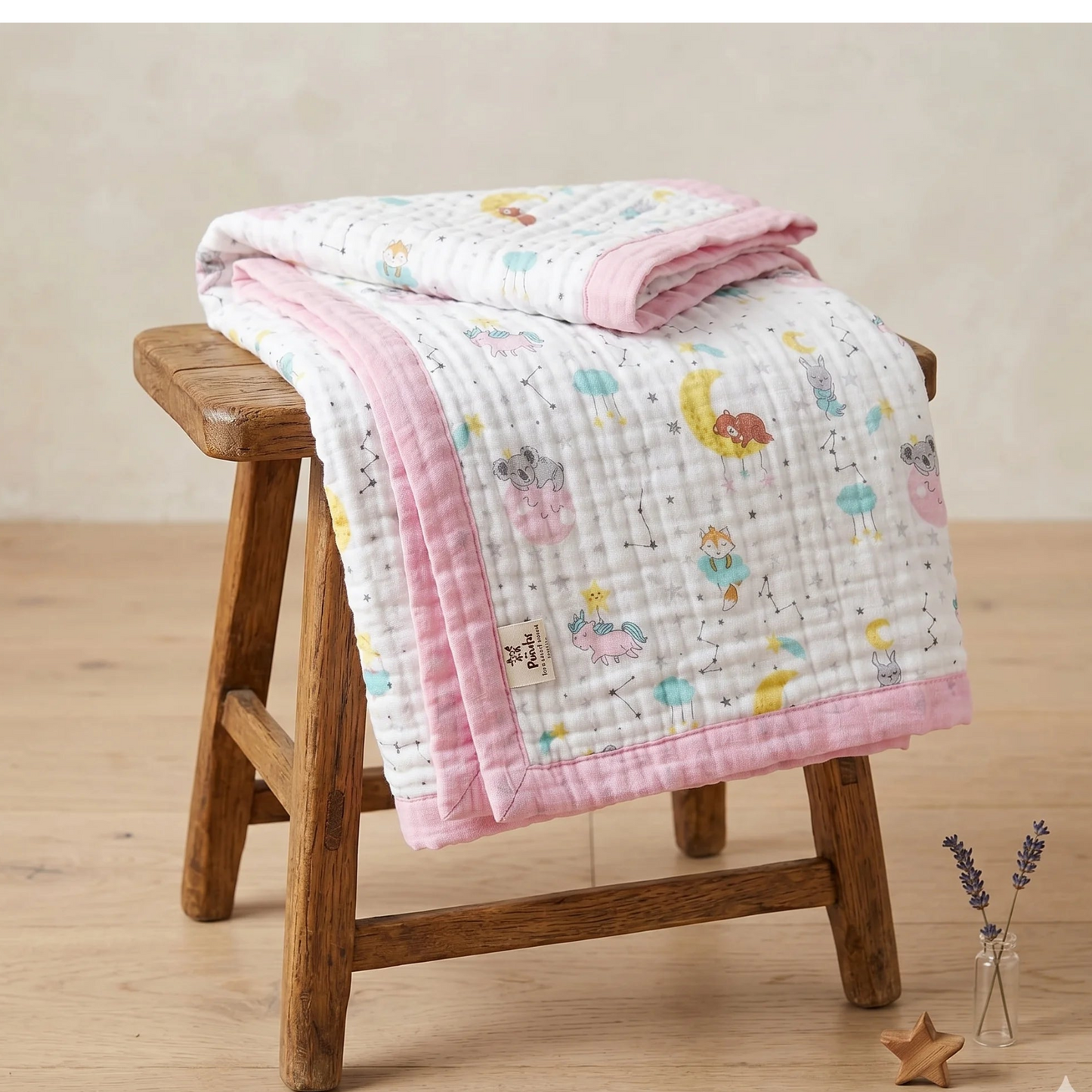 6 Layer Crinkled Muslin Blanket - Pink