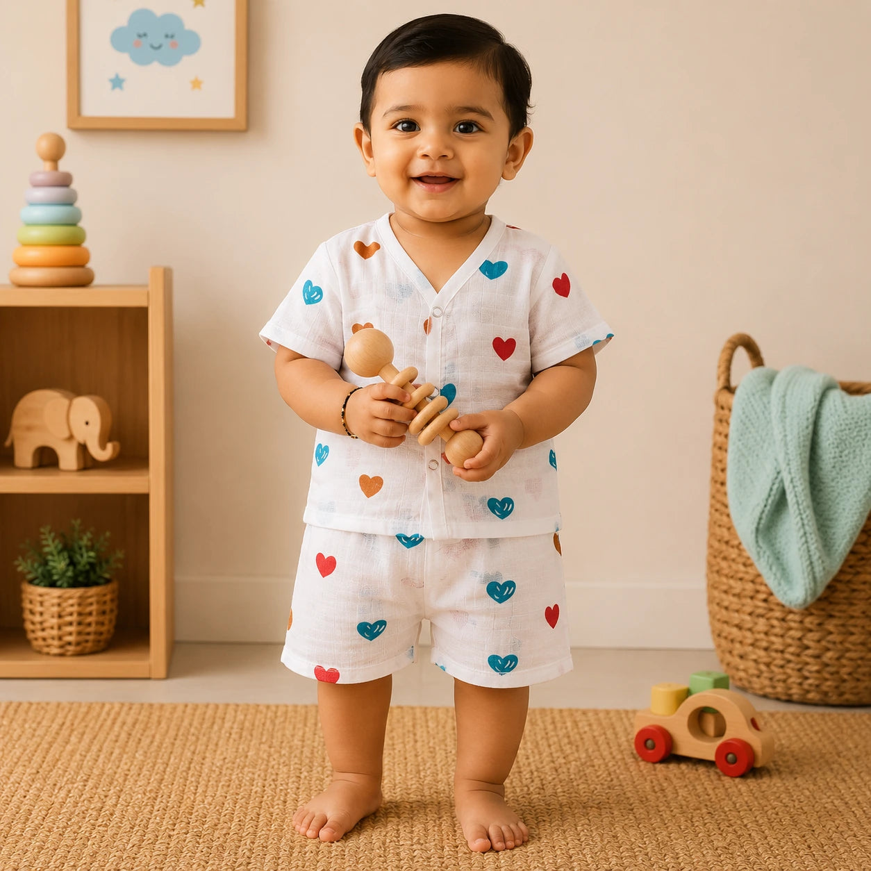 Muslin Half Hand Co-ord Set - Heart Print