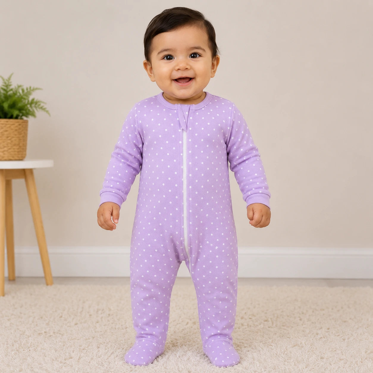 Soft Knitted organic cotton Jumpsuit - White Dot