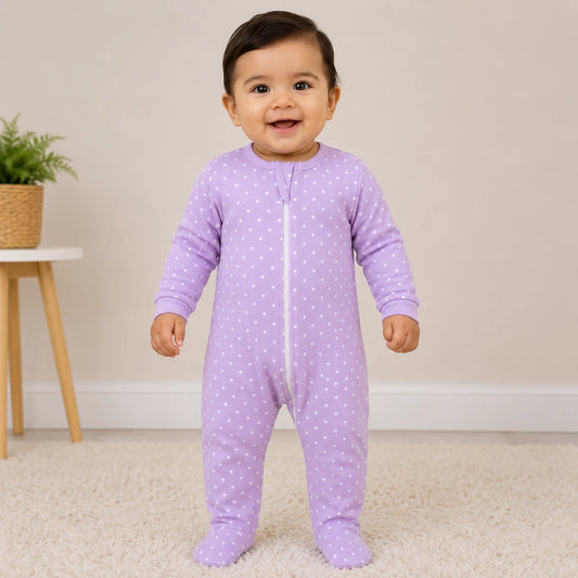 Soft Knitted organic cotton Jumpsuit - White Dot