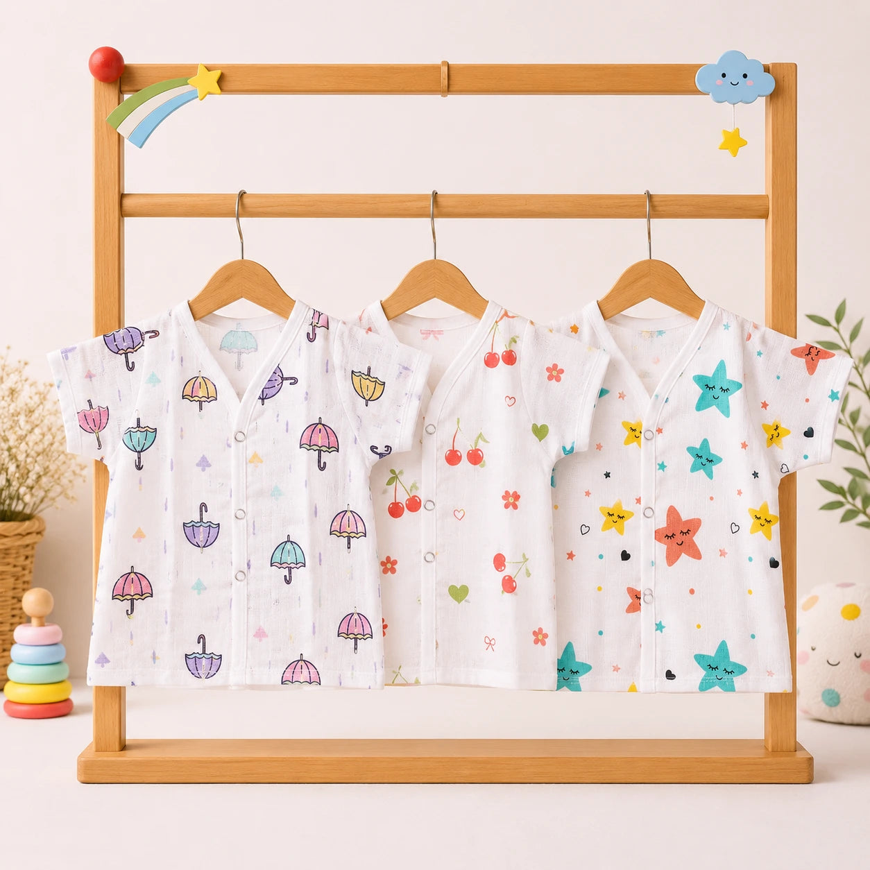 Muslin Half Hand Jabla - Pack of 3 (Assorted)