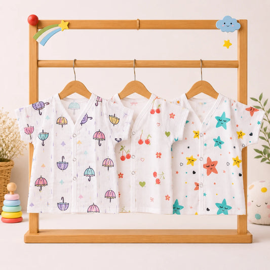 Muslin Half Hand Jabla - Pack of 3 (Assorted)