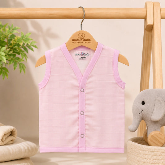 Muslin Button Jabla  - Pink Solid Colour Print