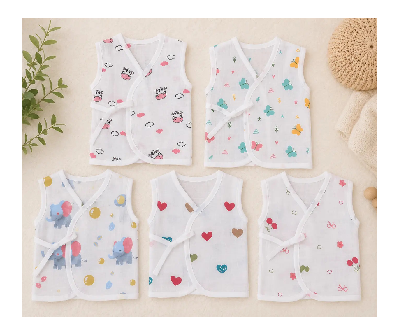 Muslin Kimono-Style Jabla - Pack of 5 (Assorted)