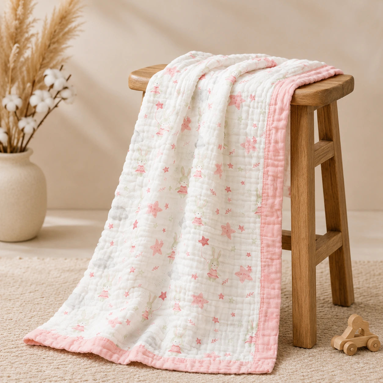 6 Layer Crinkled Muslin Blanket - Star print