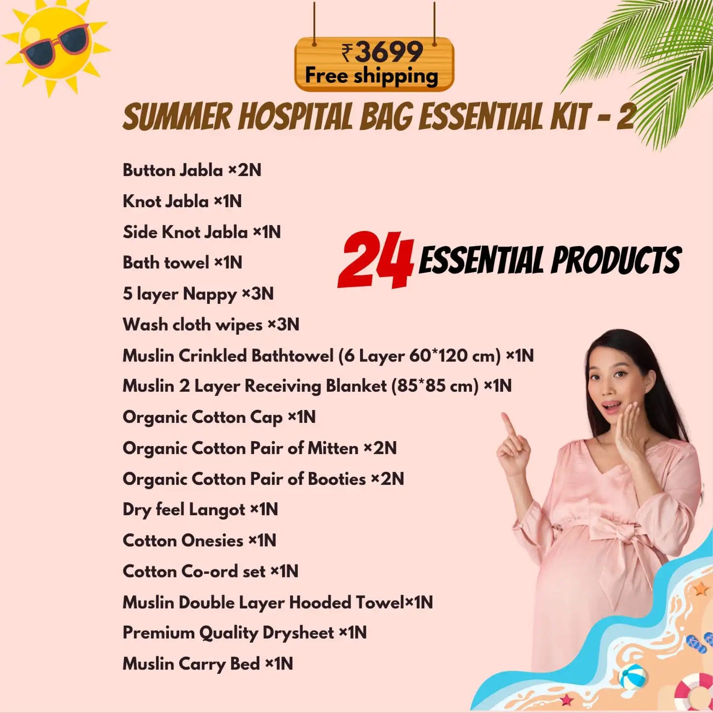 🌞 Summer Hospital Kit for Newborn Baby | 24 items| Organic Muslin