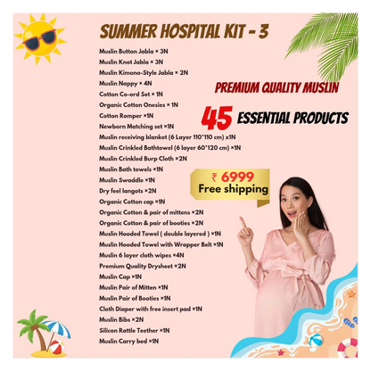🌞 Summer Hospital Kit for Newborn Baby | 45 items| Organic Muslin
