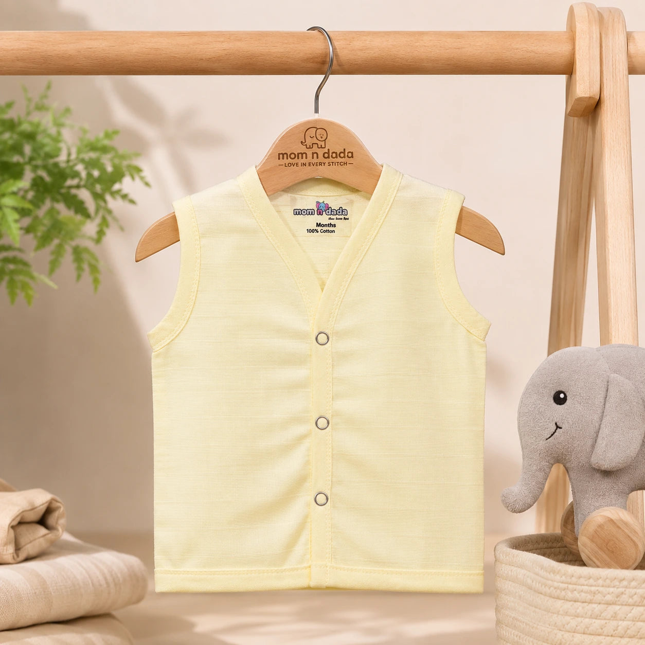 Muslin Button Jabla  - Yellow Solid Colour Print