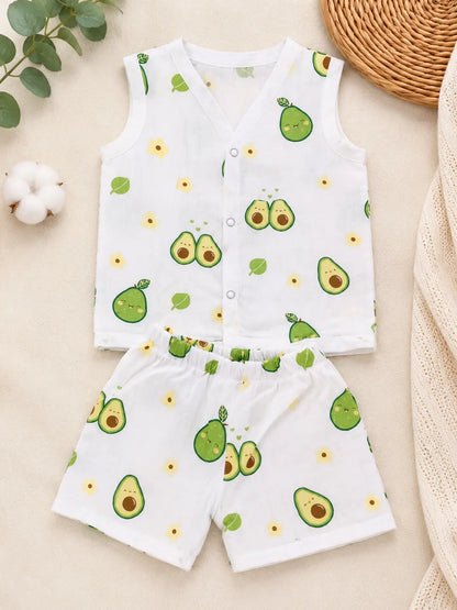 Muslin Sleeveless Co-ord Set - Avocado Print