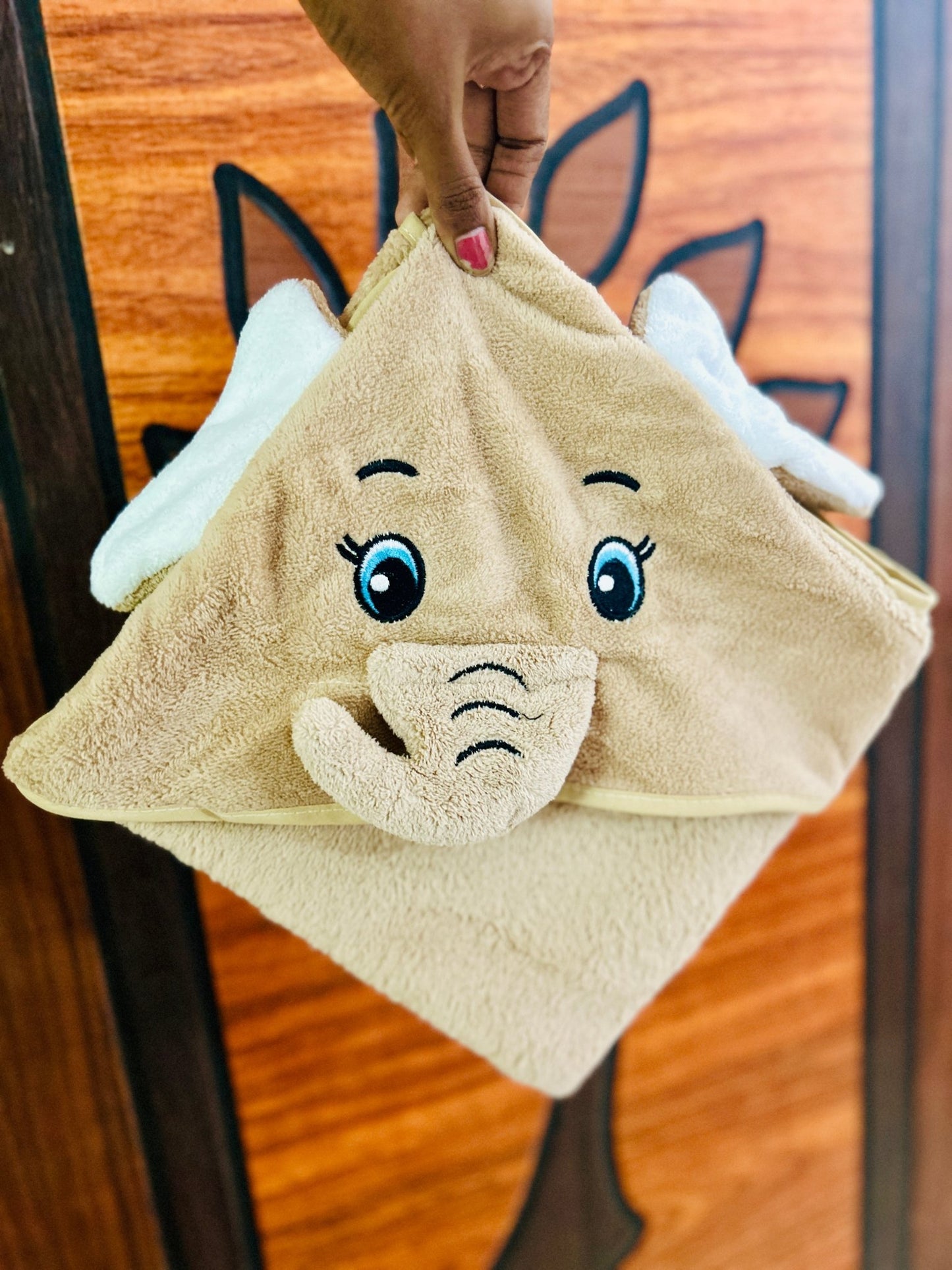 Baby Hooded Towel – Cute Elephant Cream Colour (Soft Terry Cotton) - momndada