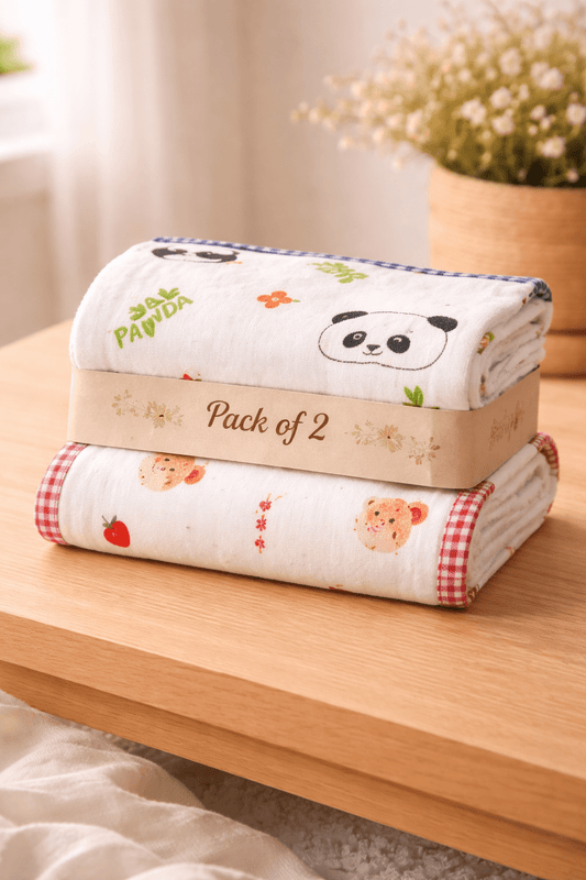 Baby Muslin 2 Layered Blanket - Pack of 2 ( Assorted) - momndada