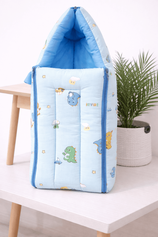 Baby Sleeping Bag & Carry Nest | 0–6 Months | Blue Dino - momndada