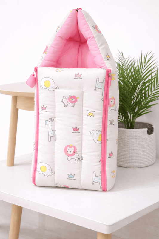Baby Sleeping Bag & Carry Nest | 0–6 Months | Pink Animal - momndada