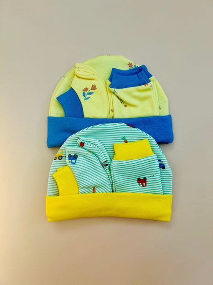 🧸 Cap, Mitten & Booties Set NB & 0 - 3 Month - Pack of 2(Assorted) - momndada