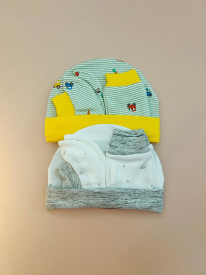 🧸 Cap, Mitten & Booties Set NB & 0 - 3 Month - Pack of 2(Assorted) - momndada