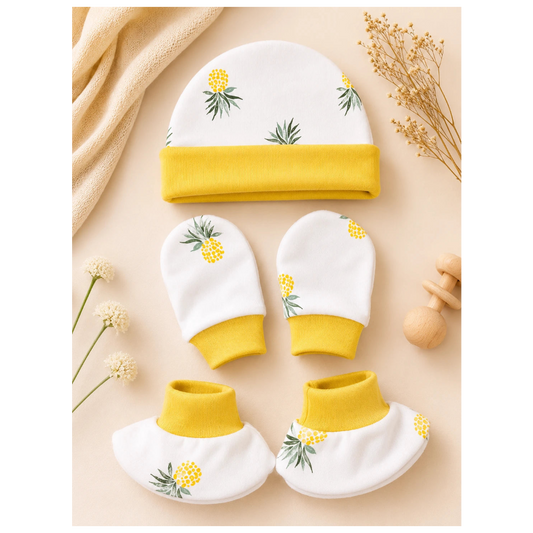 🧸 Cap, Mitten & Booties Set NB & 0-3 Month - Yellow
